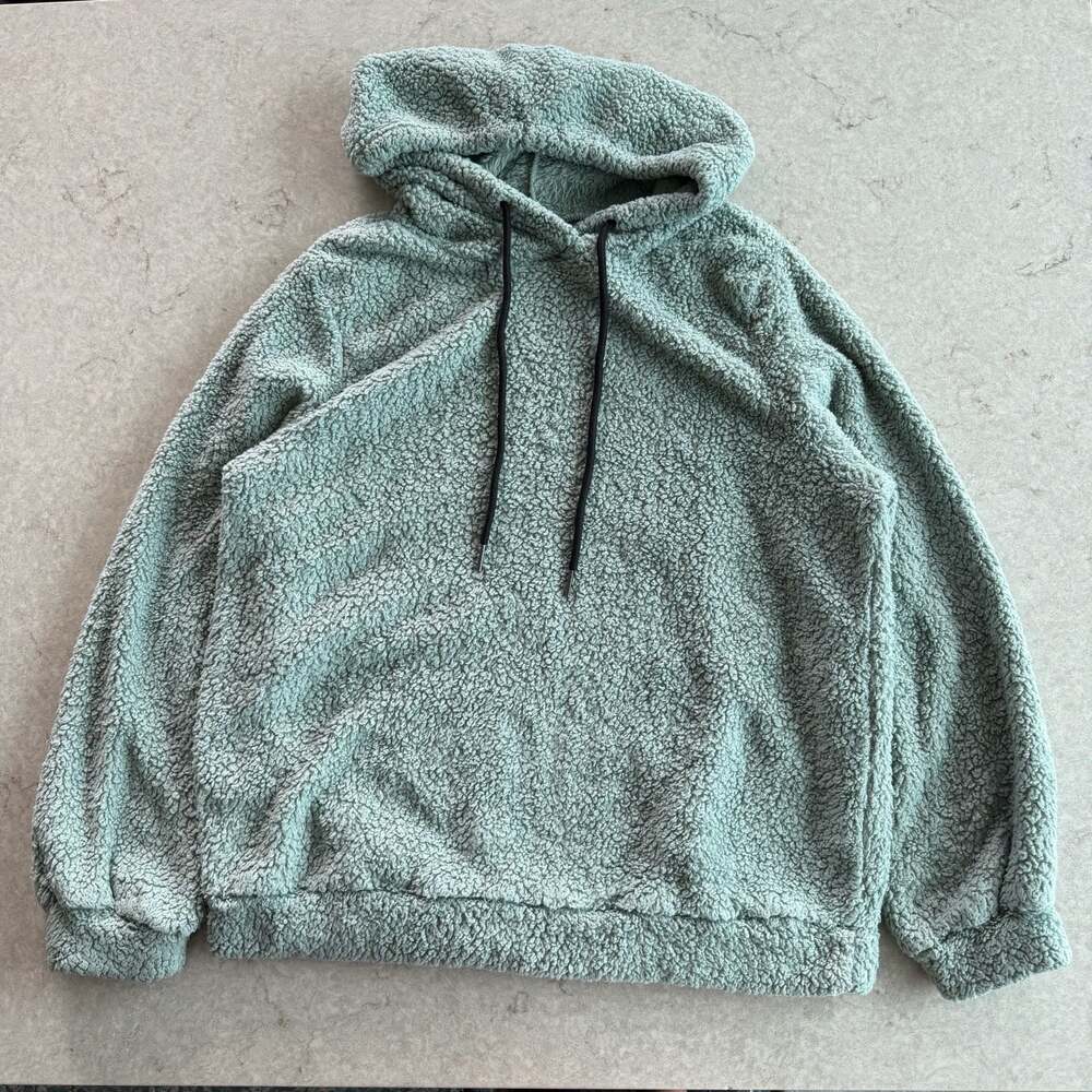 SHEIN LUNE Solid Drawstring Teddy Fleece Hoodie